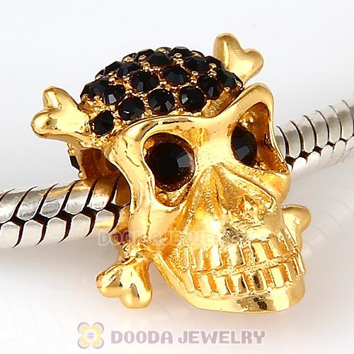 Sterling Silver Gold Plated Skull Beads with Jet Austrian Crystal