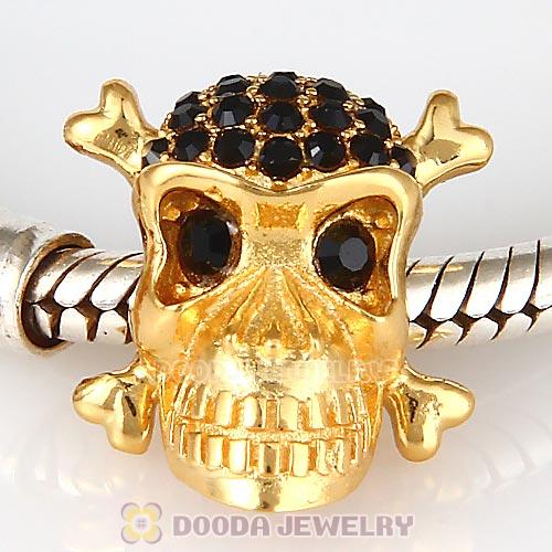 Sterling Silver Gold Plated Skull Beads with Jet Austrian Crystal