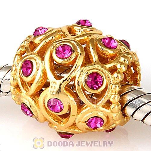 Sterling Silver Gold Plated Ocean Treasures Beads with Fuchsia Austrian Crystal