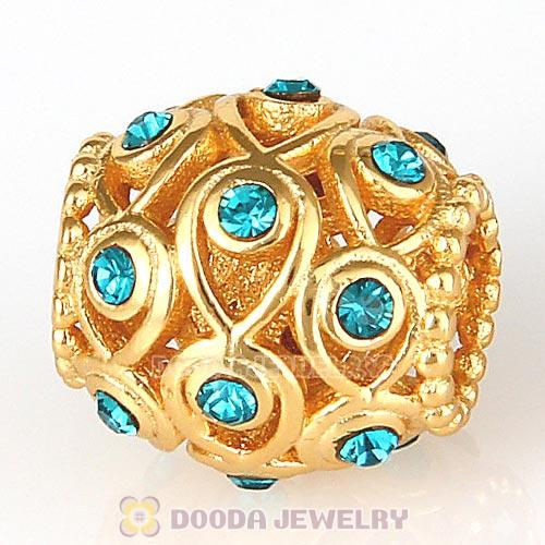 Sterling Silver Gold Plated Ocean Treasures Beads with Blue Zircon Austrian Crystal