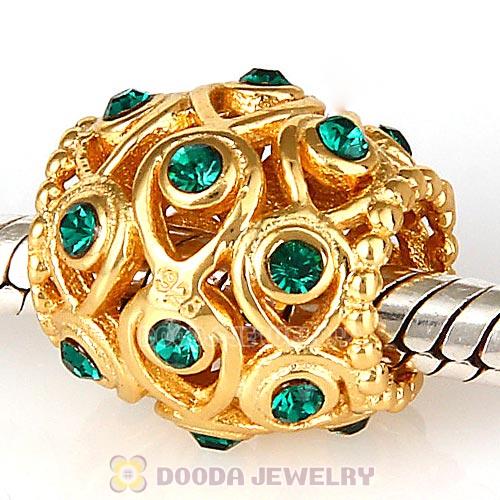 Sterling Silver Gold Plated Ocean Treasures Beads with Emerald Austrian Crystal