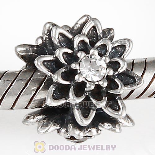 Sterling Silver Edelweiss Beads with Clear Austrian Crystal