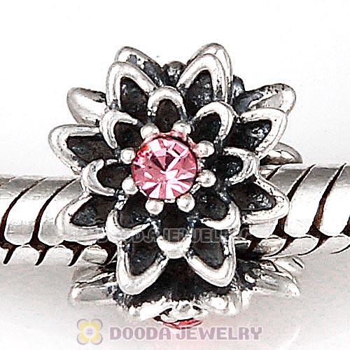 Sterling Silver Edelweiss Beads with Light Rose Austrian Crystal