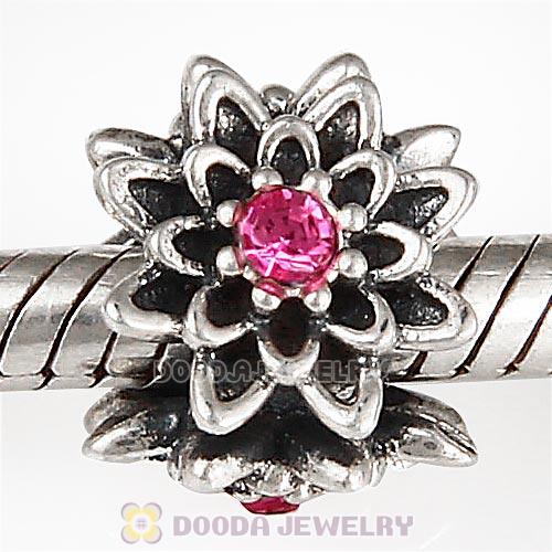 Sterling Silver Edelweiss Beads with Rose Austrian Crystal