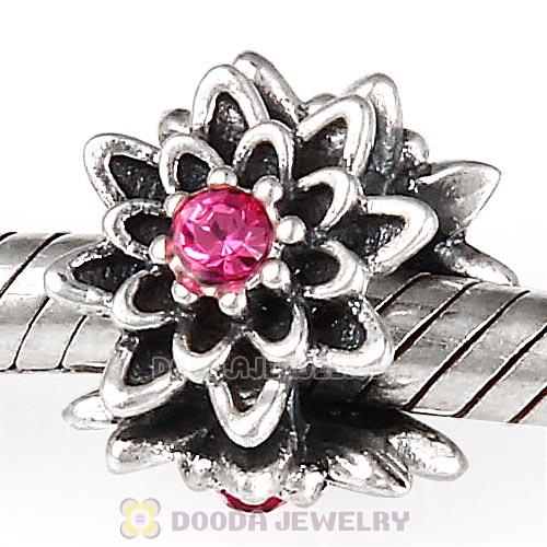 Sterling Silver Edelweiss Beads with Rose Austrian Crystal
