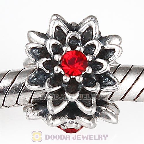 Sterling Silver Edelweiss Beads with Light Siam Austrian Crystal