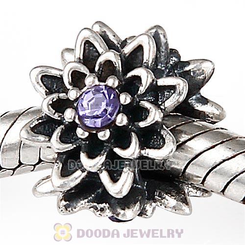 Sterling Silver Edelweiss Beads with Tanzanite Austrian Crystal