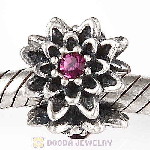 Sterling Silver Edelweiss Beads with Amethyst Austrian Crystal