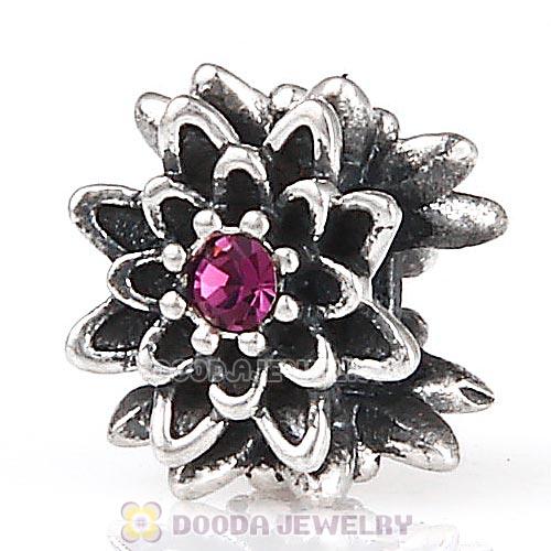 Sterling Silver Edelweiss Beads with Amethyst Austrian Crystal