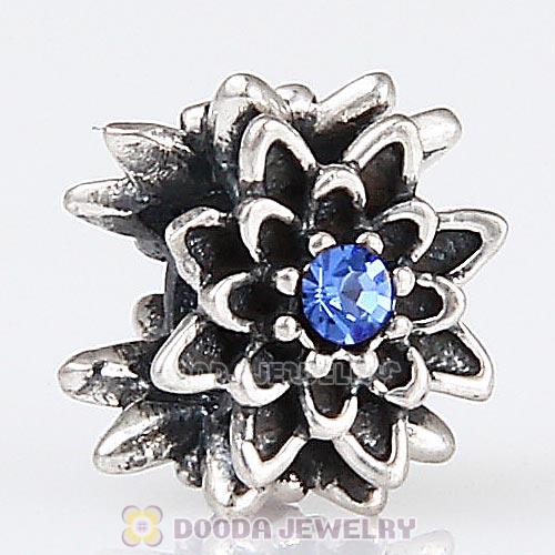Sterling Silver Edelweiss Beads with Sapphire Austrian Crystal