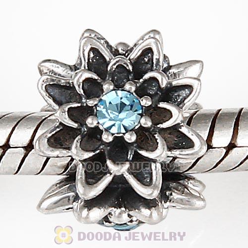 Sterling Silver Edelweiss Beads with Aquamarine Austrian Crystal