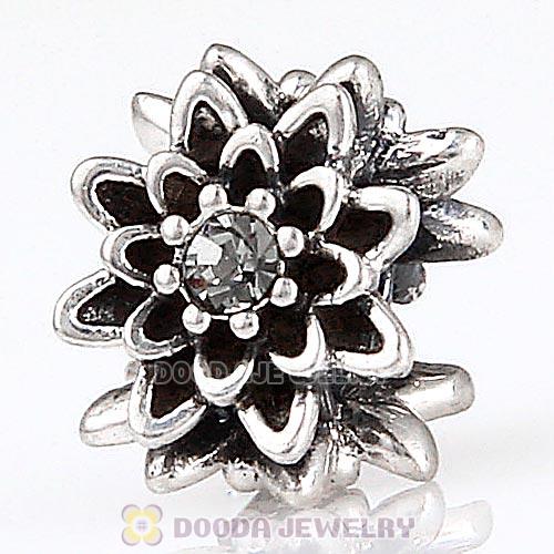 Sterling Silver Edelweiss Beads with Black Diamond Austrian Crystal