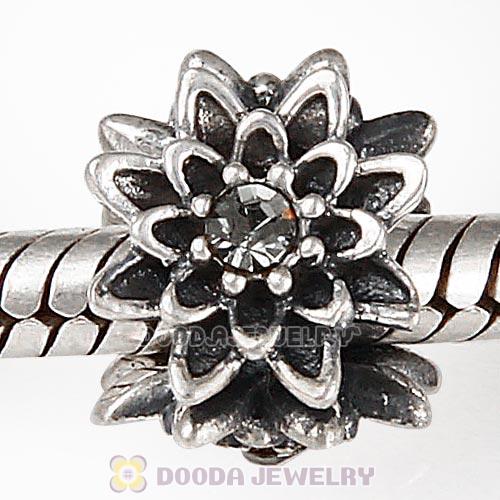 Sterling Silver Edelweiss Beads with Black Diamond Austrian Crystal