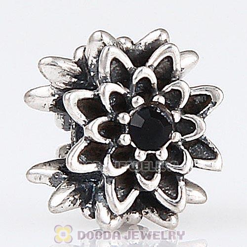 Sterling Silver Edelweiss Beads with Jet Austrian Crystal