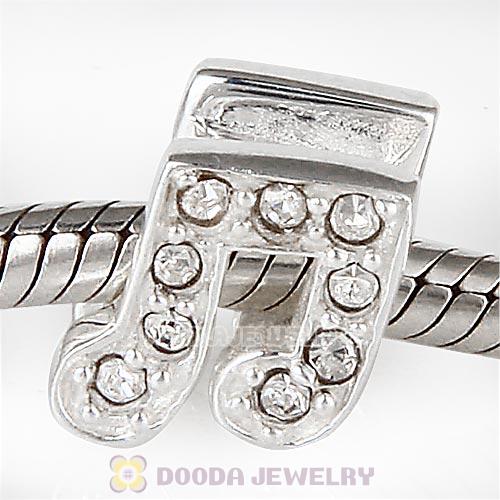 European Sterling Silver Music Note Beads with Clear Austrian Crystal