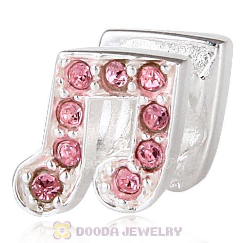European Sterling Silver Music Note Beads with Light Rose Austrian Crystal