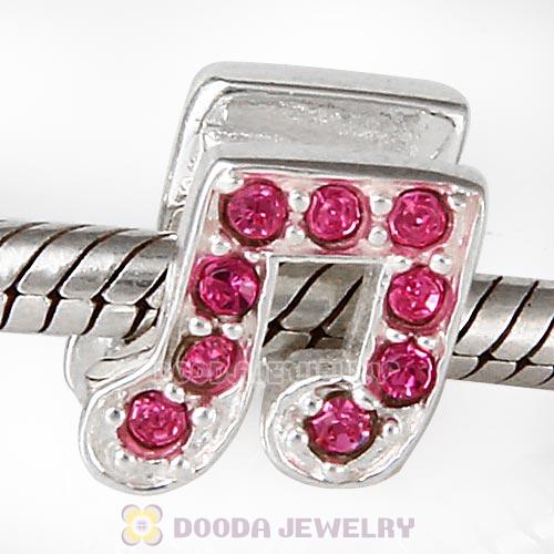 European Sterling Silver Music Note Beads with Rose Austrian Crystal