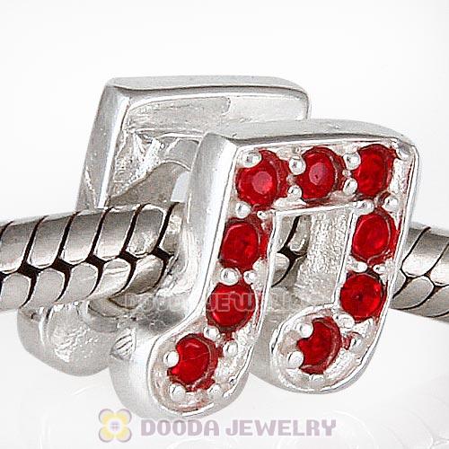 European Sterling Silver Music Note Beads with Light Siam Austrian Crystal