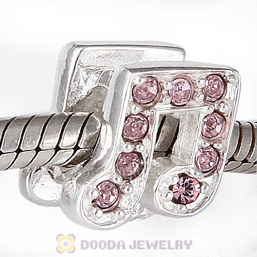 European Sterling Silver Music Note Beads with Light Amethyst Austrian Crystal