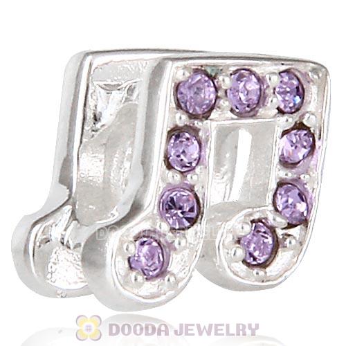 European Sterling Silver Music Note Beads with Violet Austrian Crystal