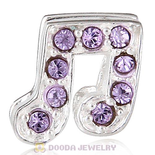 European Sterling Silver Music Note Beads with Violet Austrian Crystal