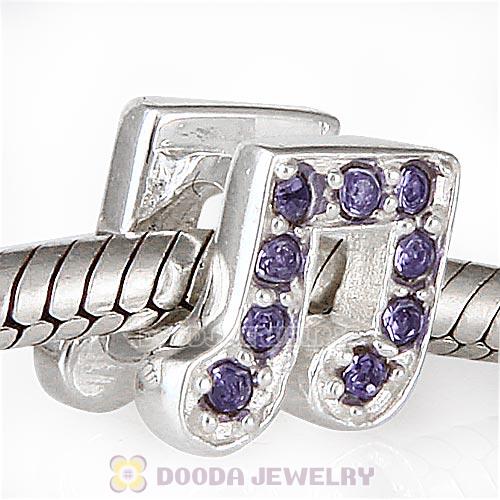 European Sterling Silver Music Note Beads with Tanzanite Austrian Crystal