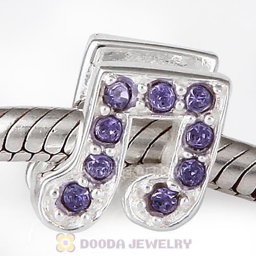 European Sterling Silver Music Note Beads with Tanzanite Austrian Crystal