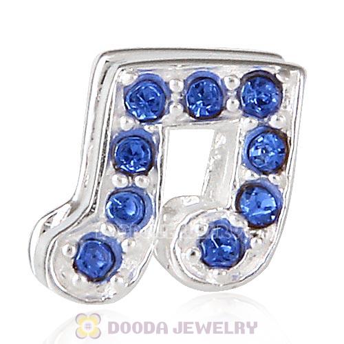 European Sterling Silver Music Note Beads with Sapphire Austrian Crystal