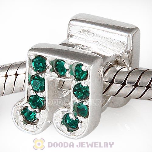 European Sterling Silver Music Note Beads with Emerald Austrian Crystal