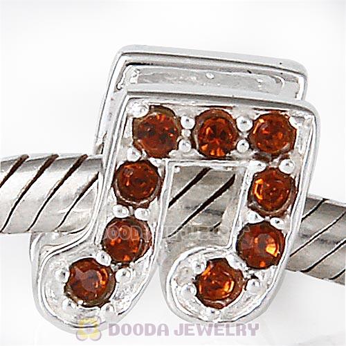 European Sterling Silver Music Note Beads with Smoked Topaz Austrian Crystal