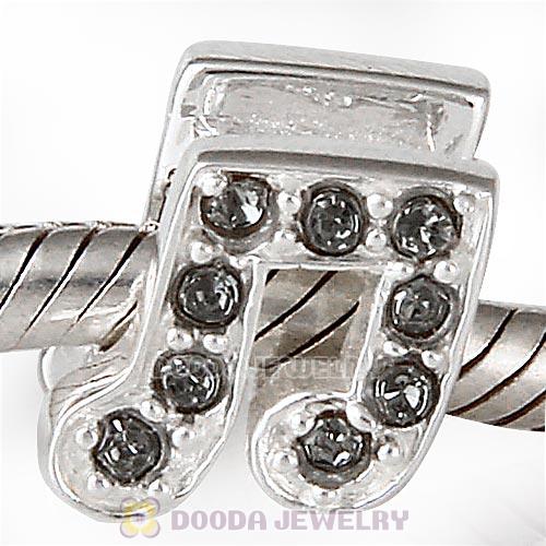 European Sterling Silver Music Note Beads with Black Diamond Austrian Crystal
