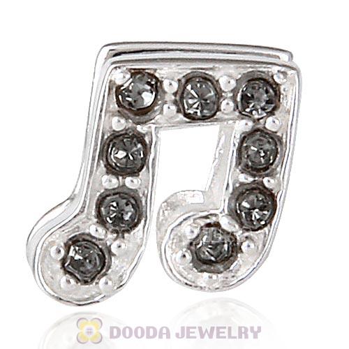 European Sterling Silver Music Note Beads with Black Diamond Austrian Crystal