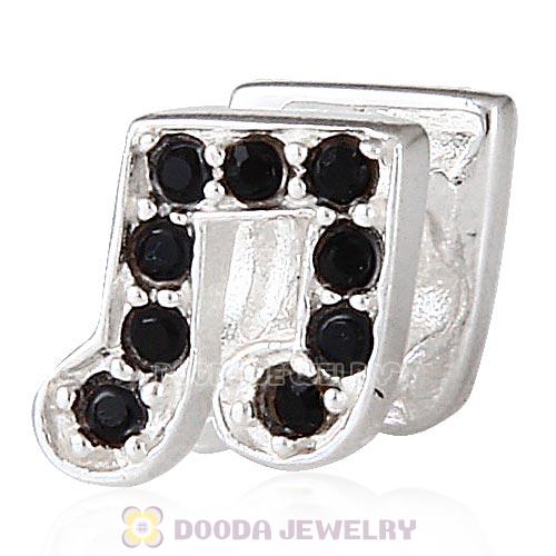 European Sterling Silver Music Note Beads with Jet Austrian Crystal