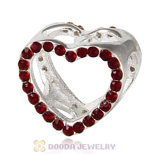 European Sterling Silver Heart Beads with Siam Austrian Crystal