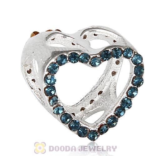 European Sterling Silver Heart Beads with Montana Austrian Crystal