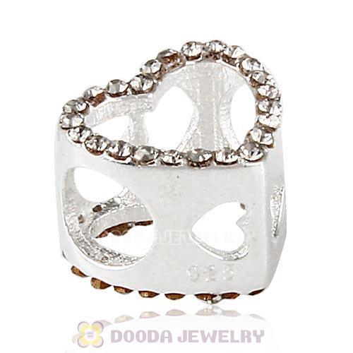 European Sterling Silver Heart Beads with Black Diamond Austrian Crystal