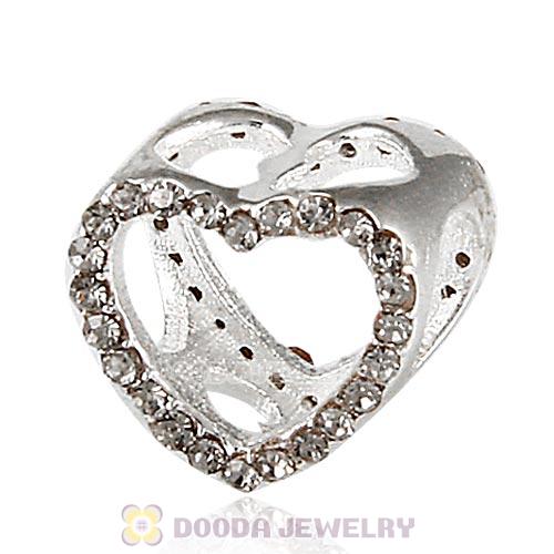 European Sterling Silver Heart Beads with Black Diamond Austrian Crystal