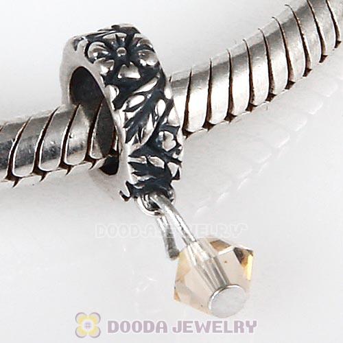 925 Sterling Silver European Style Dangle Beads with Crystal Stone