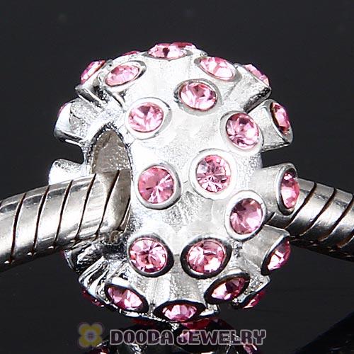 Sterling Silver Loose Pave Beads with Light Rose Austrian Crystal