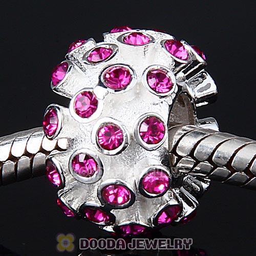 Sterling Silver Loose Pave Beads with Fuchsia Austrian Crystal