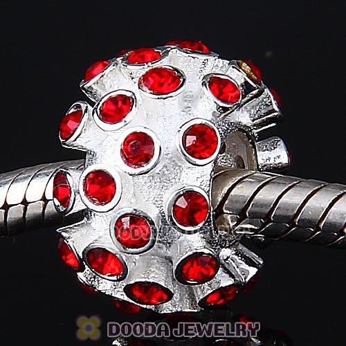 Sterling Silver Loose Pave Beads with Light Siam Austrian Crystal