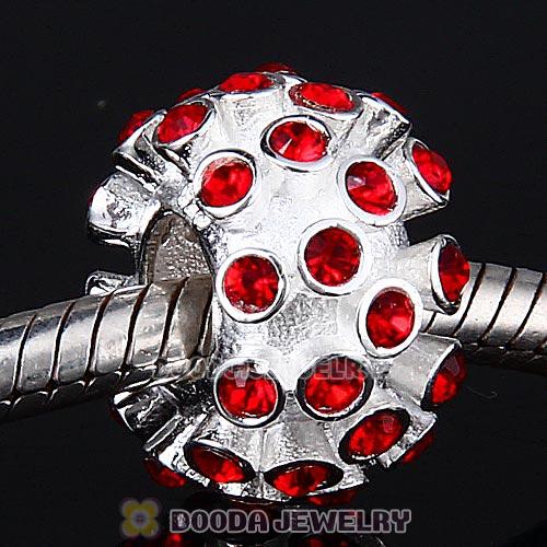 Sterling Silver Loose Pave Beads with Light Siam Austrian Crystal