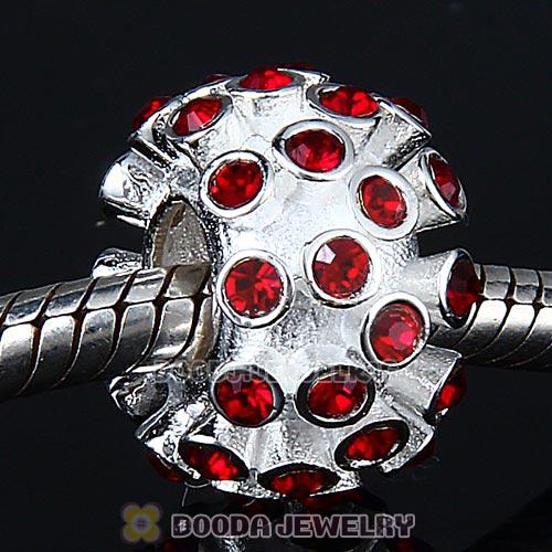 Sterling Silver Loose Pave Beads with Siam Austrian Crystal