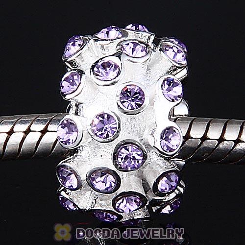 Sterling Silver Loose Pave Beads with Violet Austrian Crystal