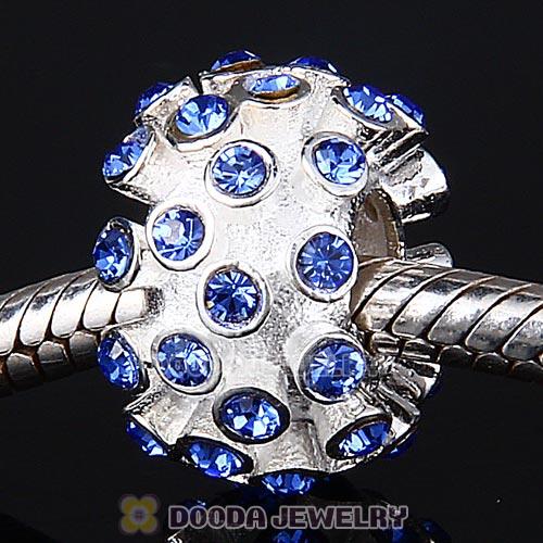 Sterling Silver Loose Pave Beads with Sapphire Austrian Crystal