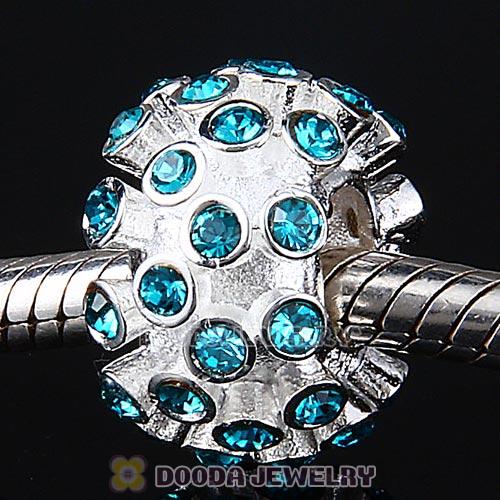 Sterling Silver Loose Pave Beads with Blue Zircon Austrian Crystal