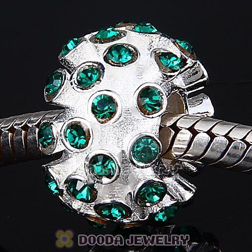 Sterling Silver Loose Pave Beads with Emerald Austrian Crystal