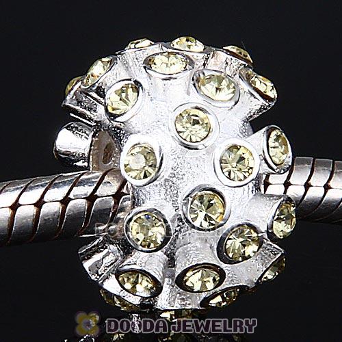 Sterling Silver Loose Pave Beads with Jonquil Austrian Crystal