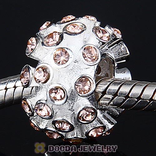 Sterling Silver Loose Pave Beads with Light Peach Austrian Crystal