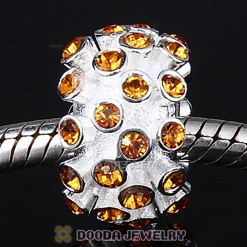 Sterling Silver Loose Pave Beads with Topaz Austrian Crystal